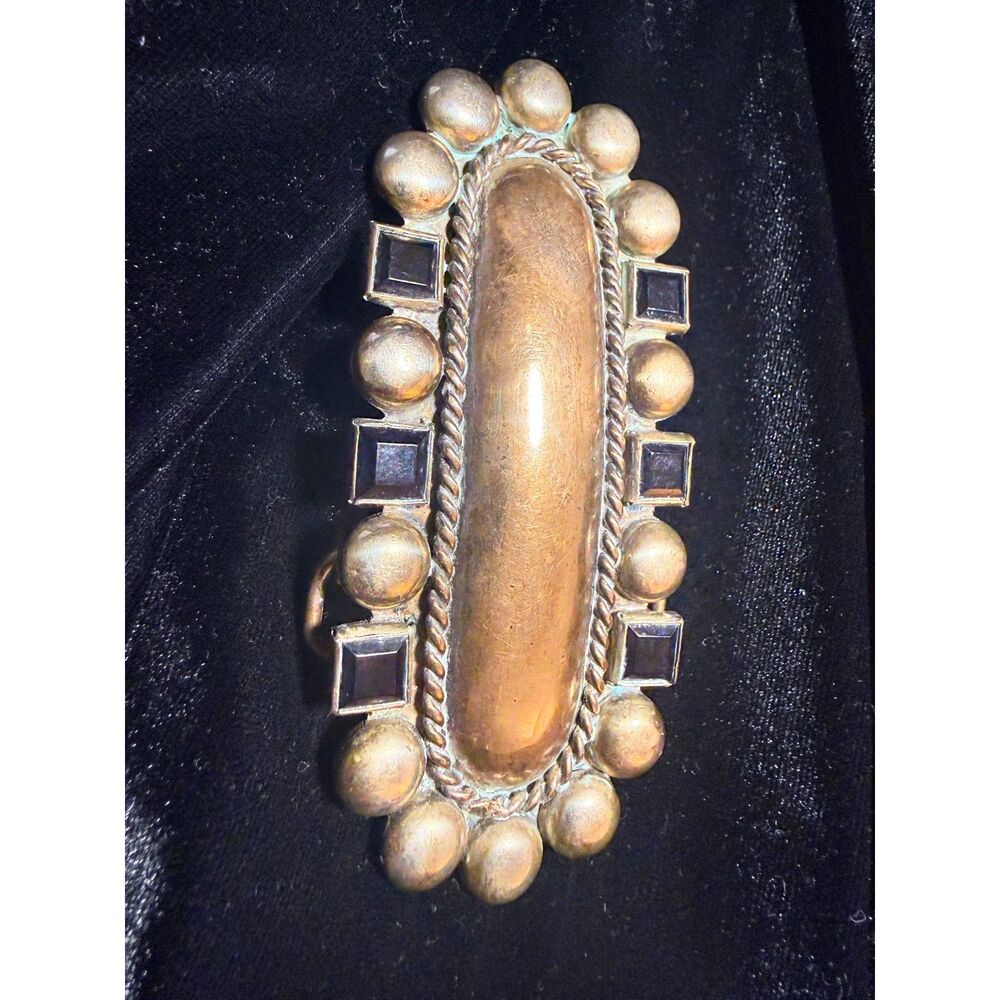 Vintage Southwestern Gilt Brass Belt Buckle Square Black Onyx Twisted Rope Trim